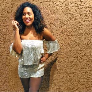 Touch Dolls Pants - SHINE BRIGHT SEQUIN OFF SHOULDER ROMPER Touch Dolls Pants - SHINE BRIGHT SEQUIN OFF SHOULDER ROMPER